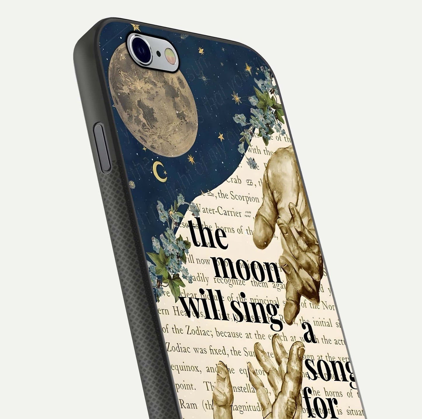 Aesthetic Divine Glass Case for iPhone 16 Pro close-up angled shot showing detailed divine artwork and gloss reflection