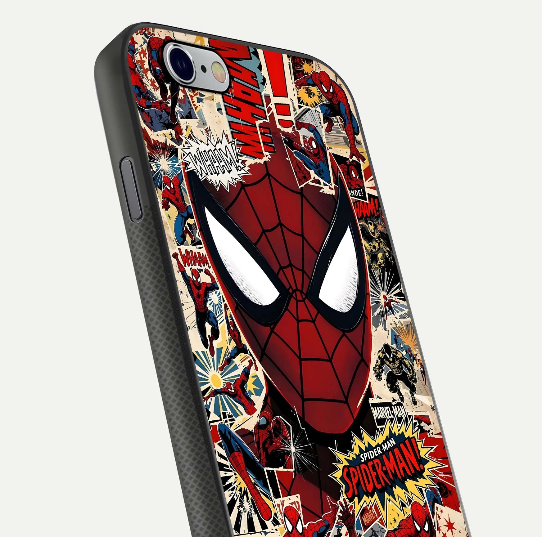 Aesthetic Wonder Spider Glass Case for iPhone 16 Pro angled close-up highlighting spider web detail and vibrant color gloss