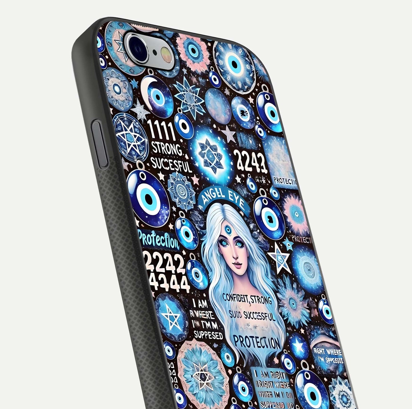 Angel Aura Shield Glass Case for iPhone 16 Pro close-up view capturing aura glow, metallic tones, and shine texture