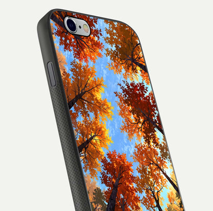 Autumn Sky Rise Glass Case for iPhone 16 Pro close-up shot of autumn tone details and HD shine reflection