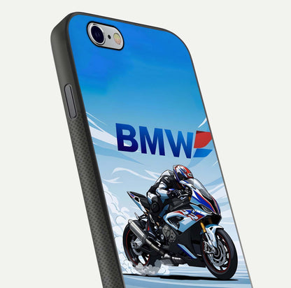 BMW Power Drift Glass Case for iPhone 16 Pro close-up view highlighting motion streaks and gloss shine