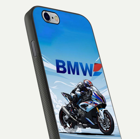 BMW Power Drift Glass Case for iPhone 16 Pro close-up view highlighting motion streaks and gloss shine