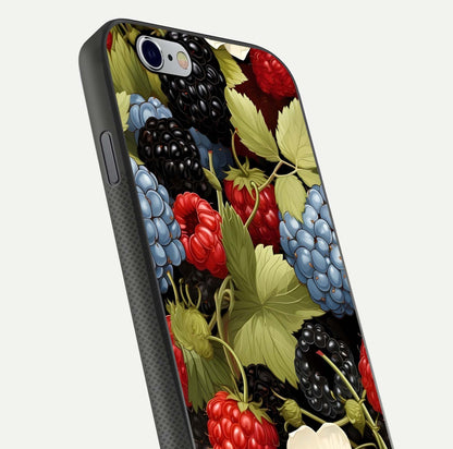 Berry Bloom Charm Glass Case for iPhone 16 Pro close-up view highlighting berry color tones and fine petal detailing