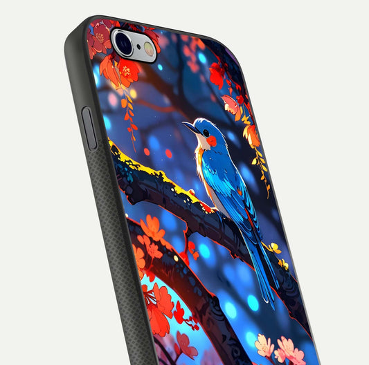 Blooming Spendor Bird Glass Case for iPhone 16 Pro close-up shot highlighting bird design details and glossy shine