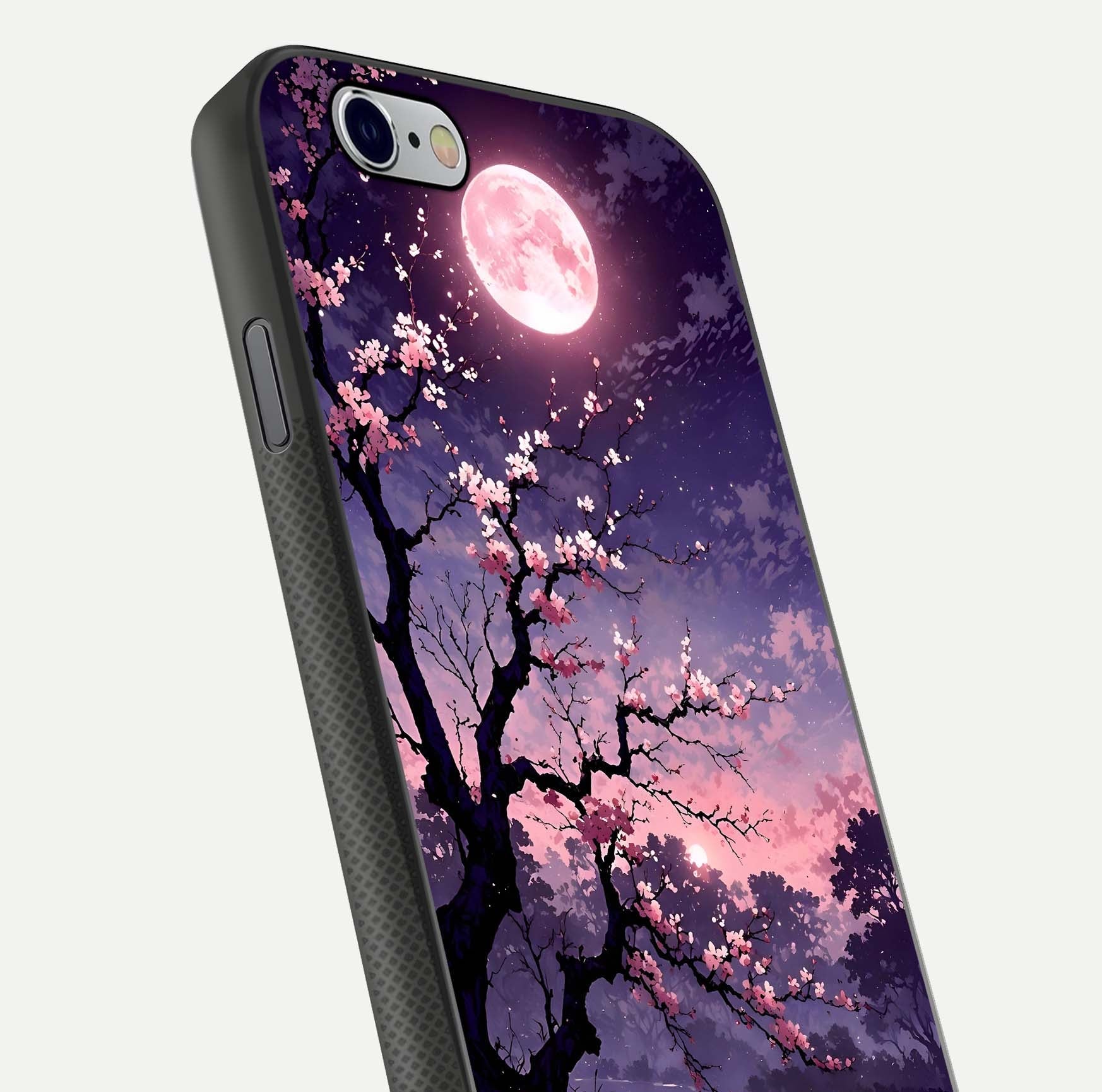 Blossom Pink Moon Glass Case for iPhone 16 Pro close-up shot showing pink tones, moon highlight, and reflection gloss