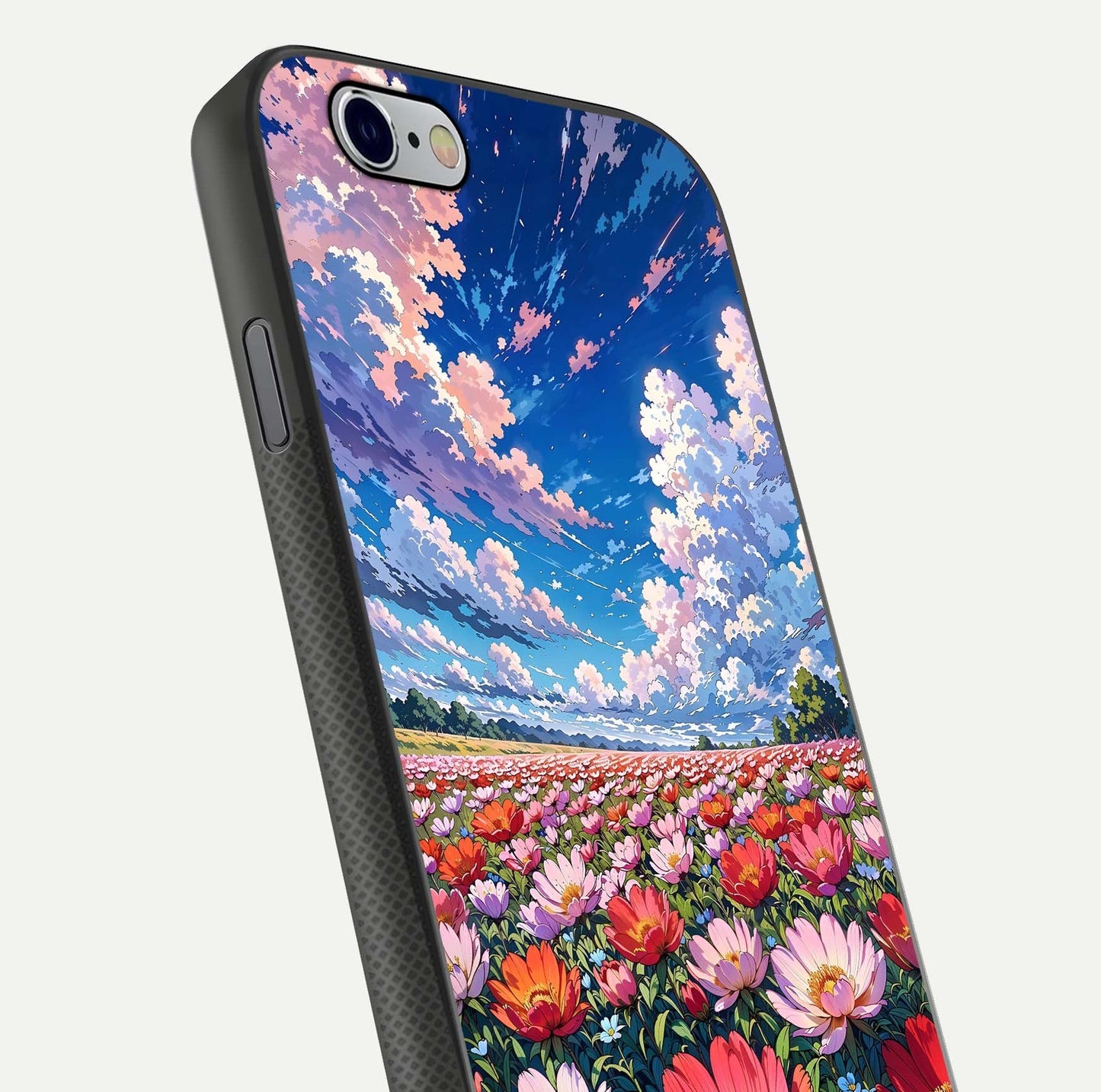 Blossom Sky Field Glass Case for iPhone 16 Pro close-up image showing petal patterns and subtle sky gradient