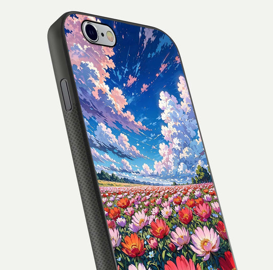 Blossom Sky Field Glass Case for iPhone 16 Pro close-up image showing petal patterns and subtle sky gradient
