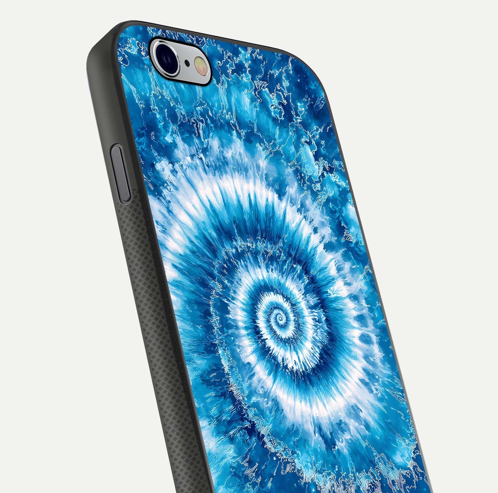Blue Galaxy Wave Glass Case for iPhone 16 Pro close-up highlighting fluid wave motion and deep-blue reflection