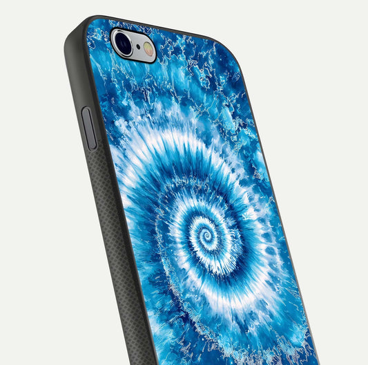 Blue Galaxy Wave Glass Case for iPhone 16 Pro close-up highlighting fluid wave motion and deep-blue reflection