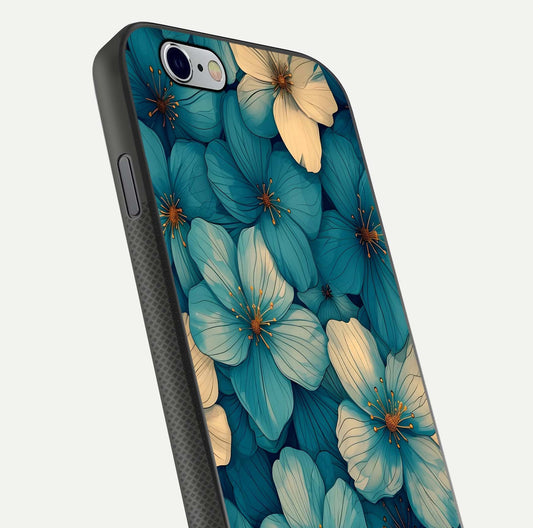 Blue Shade Floral Glass Case for iPhone 16 Pro close-up angle showing flower print precision and reflection