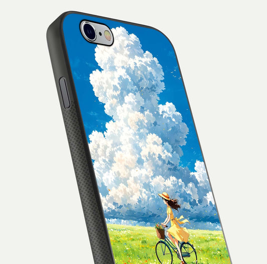 Breezy Meadow Ride Glass Case for iPhone 16 Pro close-up shot showing flowers and breezy motion texture