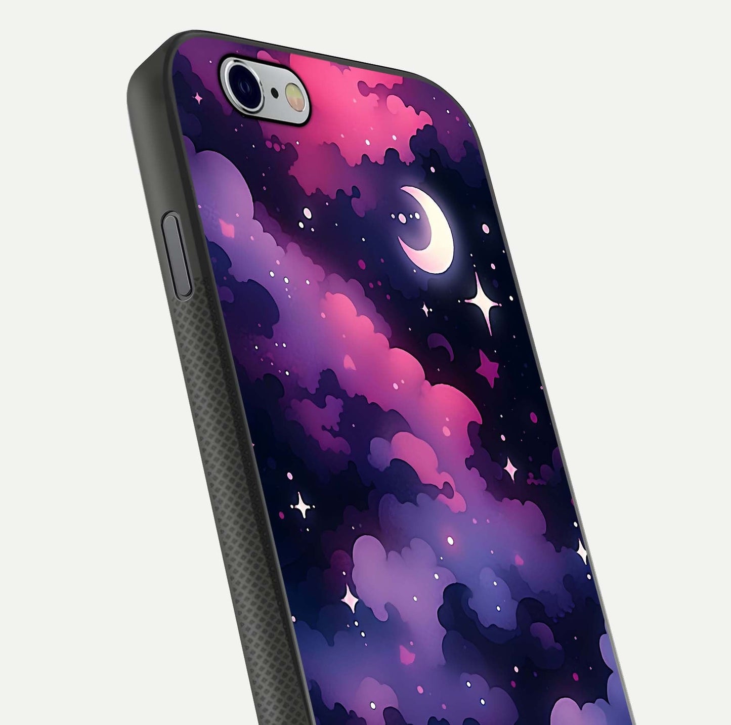 Celestial Moon Magic Glass Case for iPhone 16 Pro close-up view highlighting moon crater detail and glass shine
