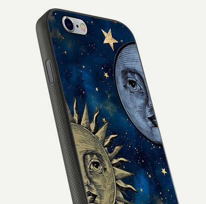 Celestial Moon With Sun Glass Case for iPhone 16 Pro close-up highlighting fine celestial detail and polish reflection