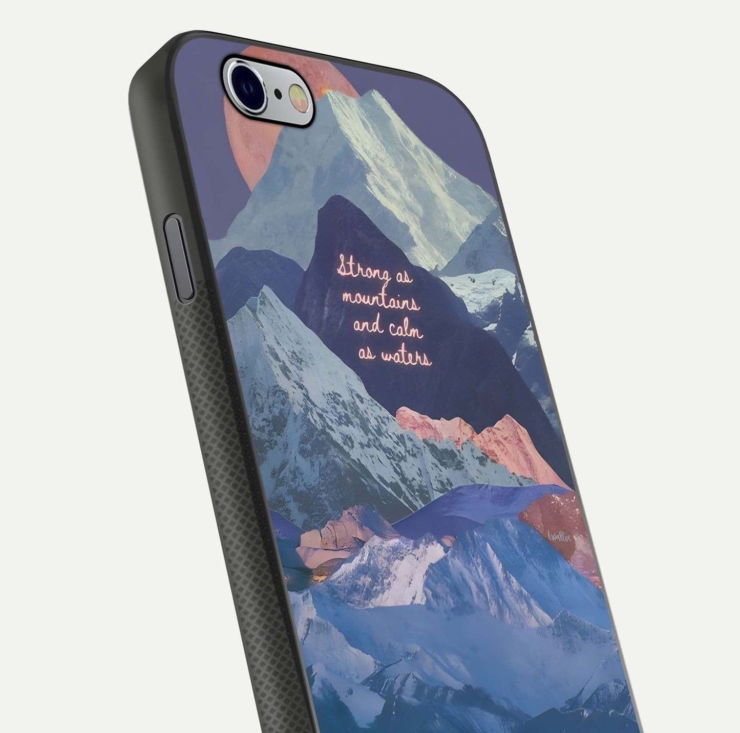 Celestial Mountain Calm Glass Case for iPhone 16 Pro close-up showing peak reflection and HD gloss texture