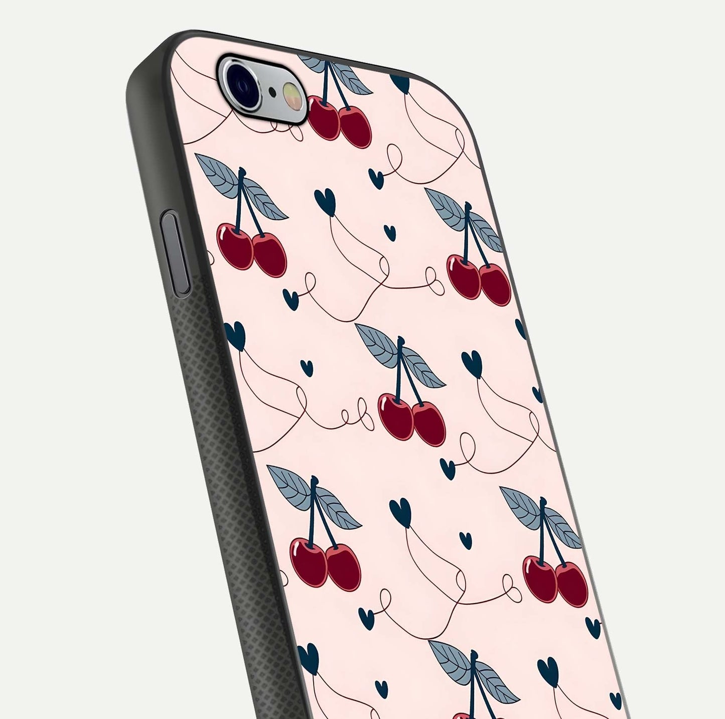 Cherry Heart Line Glass Case for iPhone 16 Pro close-up showing heart outline and HD reflection gloss