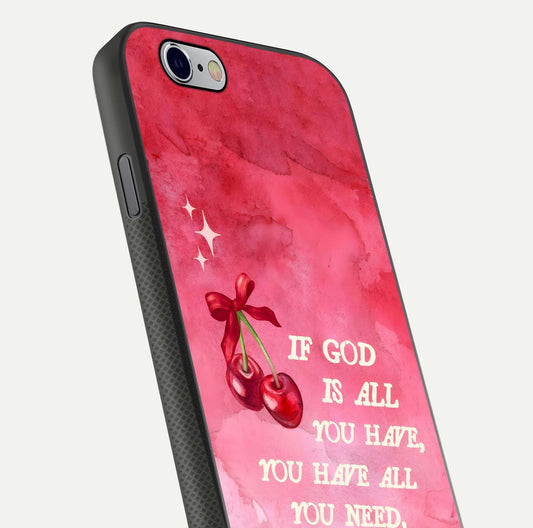 Cherry Quote Glass Case for iPhone 16 Pro close-up showing printed quote detail and HD reflection gloss