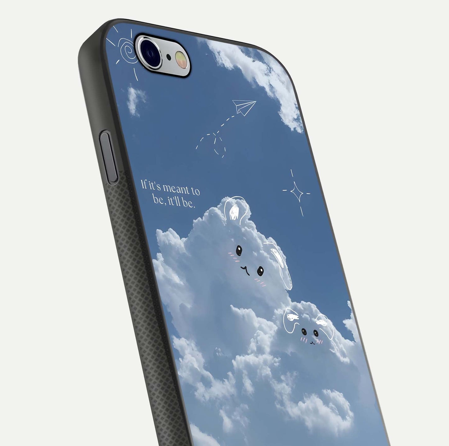 Cloud Bunny Dreams Glass Case for iPhone 16 Pro close-up showing bunny art, dreamy clouds, and HD shine