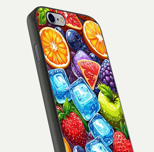 Colorful Fruits with Ice Glass Case for iPhone 16 Pro close-up highlighting fruit color and reflection glow