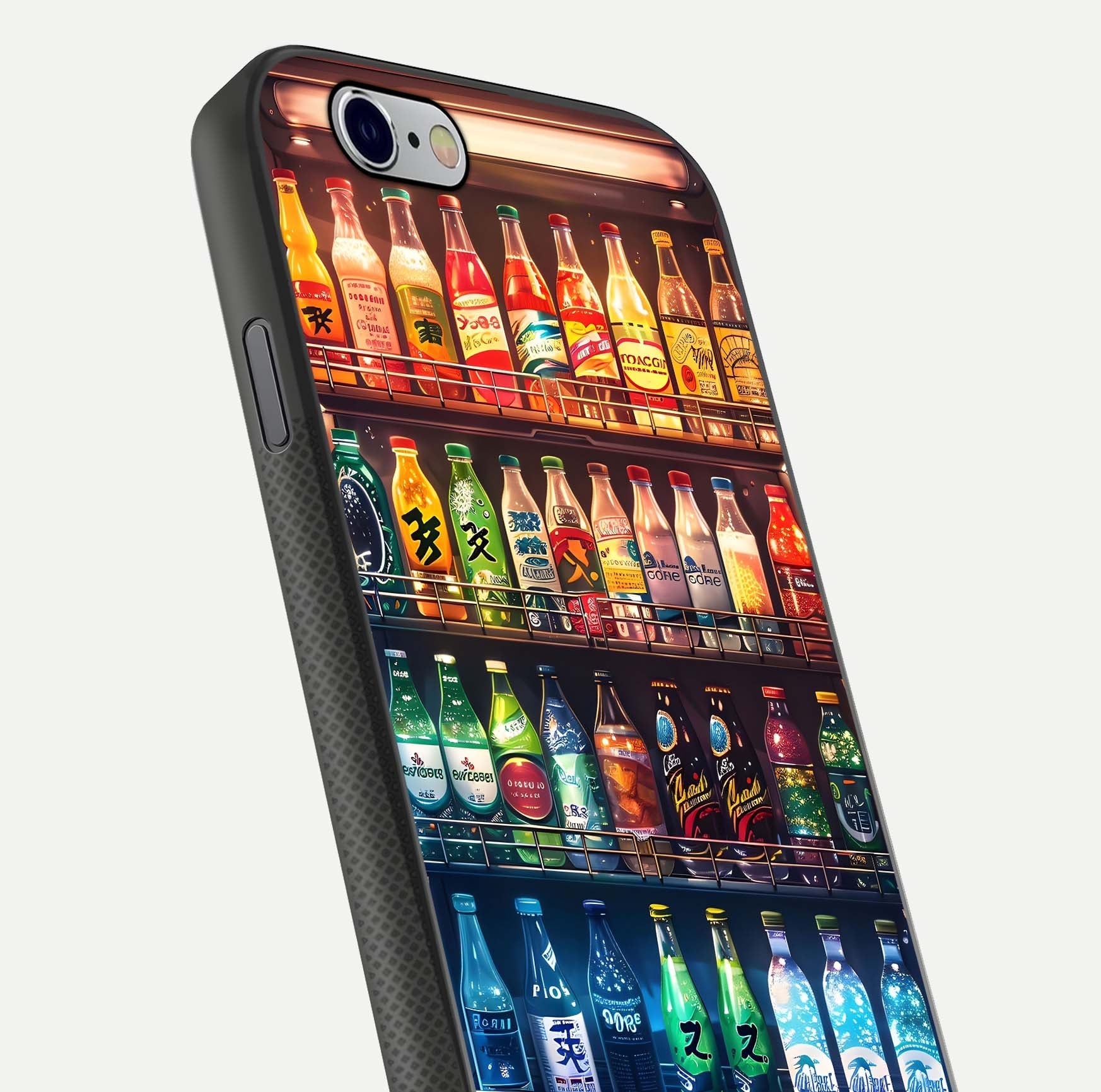 Colorful Soda Bottles Glass Case for iPhone 16 Pro close-up showing colorful bottles and HD reflection