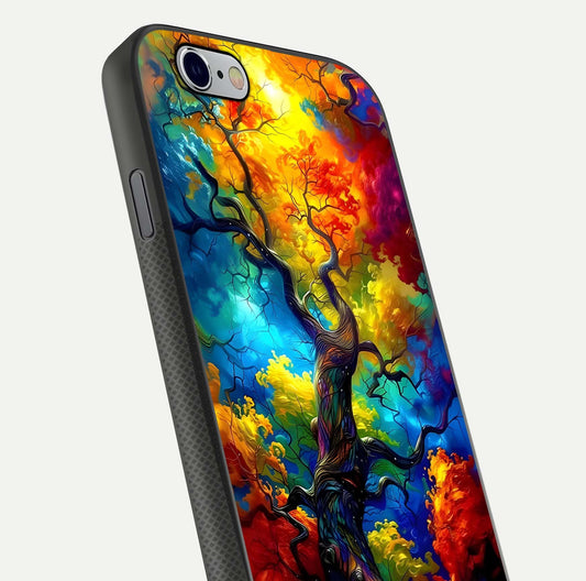 Colorful Tree Glass Case for iPhone 16 Pro close-up highlighting leaf detail, gradient colors, and shine
