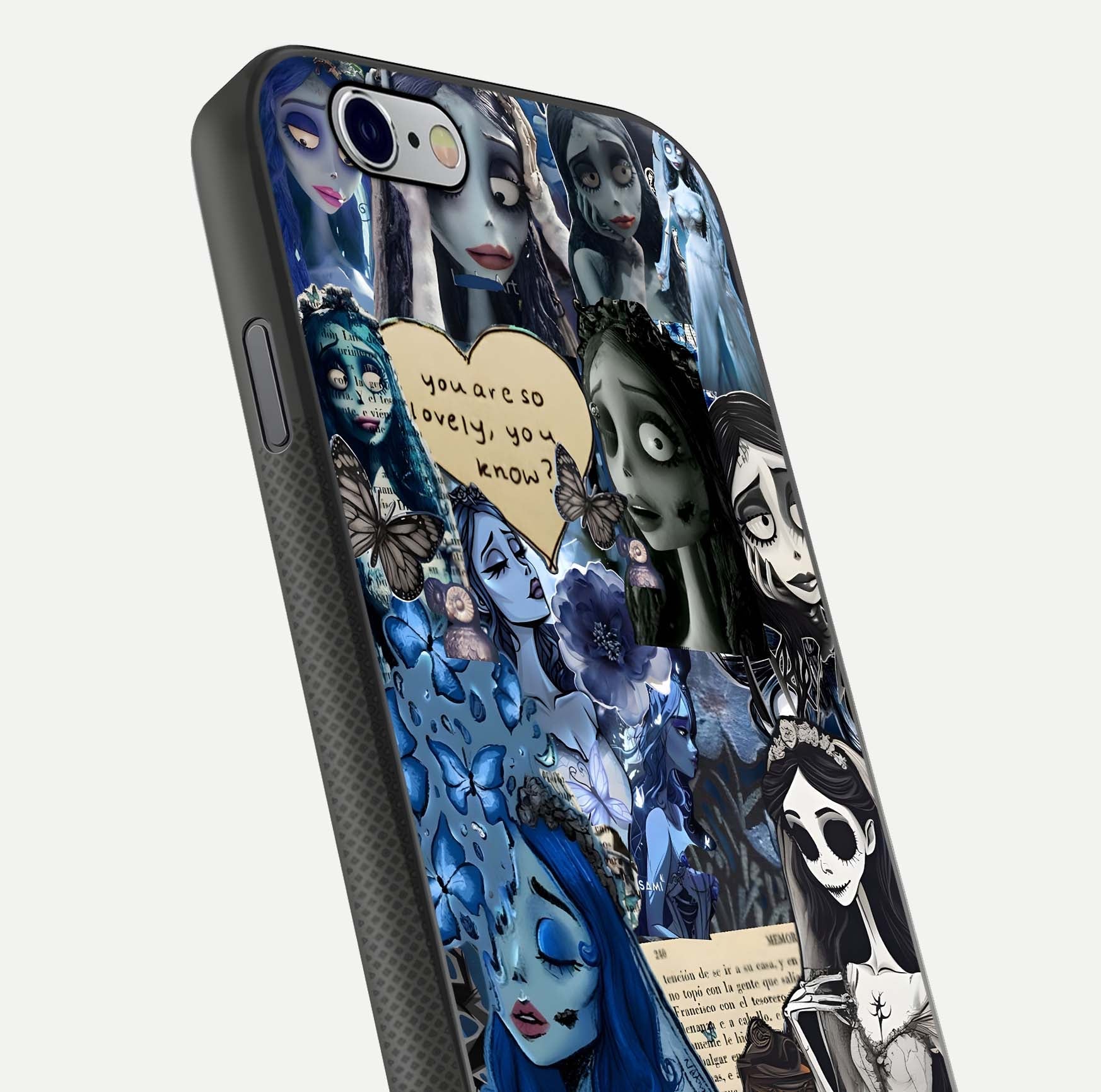 Corpse Bride Posters Glass Case for iPhone 16 Pro close-up highlighting detailed artwork and reflection polish