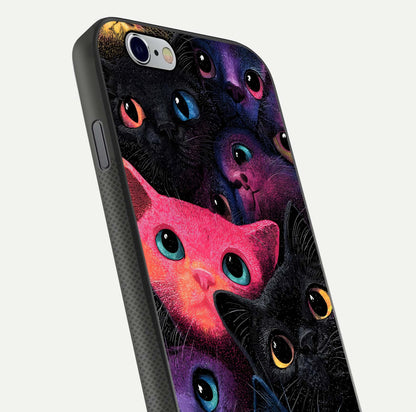 Cosmic Cats Dreams Glass Case for iPhone 16 Pro close-up highlighting cats and cosmic glow reflection