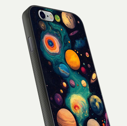 Cosmic Planet Journey Glass Case for iPhone 16 Pro close-up highlighting planets, stars, and shine reflection