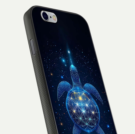 Crimson Blue Turtle Glass Case for iPhone 16 Pro close-up highlighting turtle shell detail and shine reflection