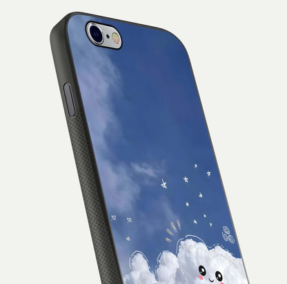 Cute Blossom Cloud Glass Case for iPhone 16 Pro close-up highlighting pink flower tones and reflection glow