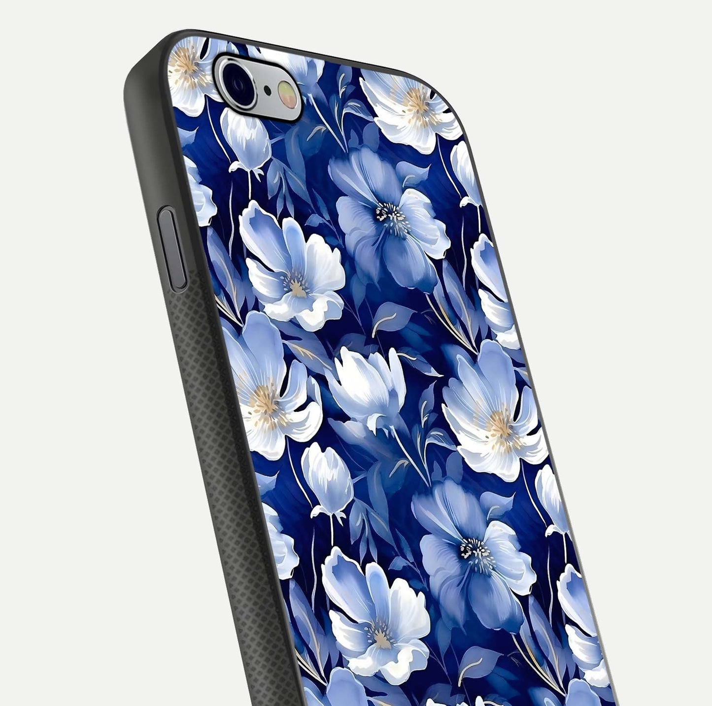 Cute Floral Patterns Glass Case for iPhone 16 Pro close-up highlighting flowers and gloss reflection