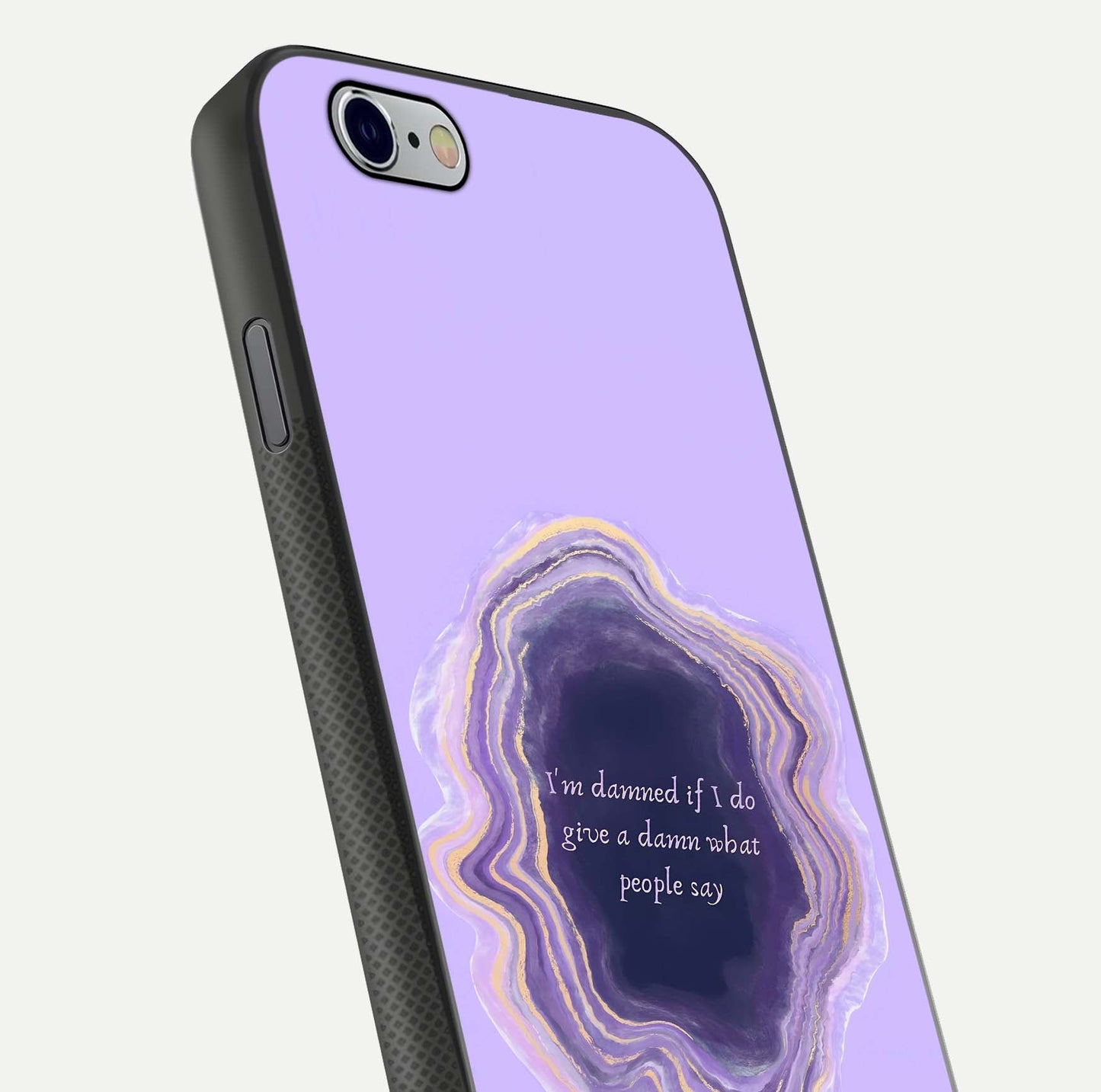 Damned People Quote Glass Case for iPhone 16 Pro close-up highlighting quote text and reflection depth