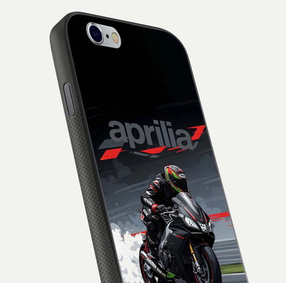 Dark Aprilla Glass Case for iPhone 16 Pro close-up highlighting detailing and reflection effect