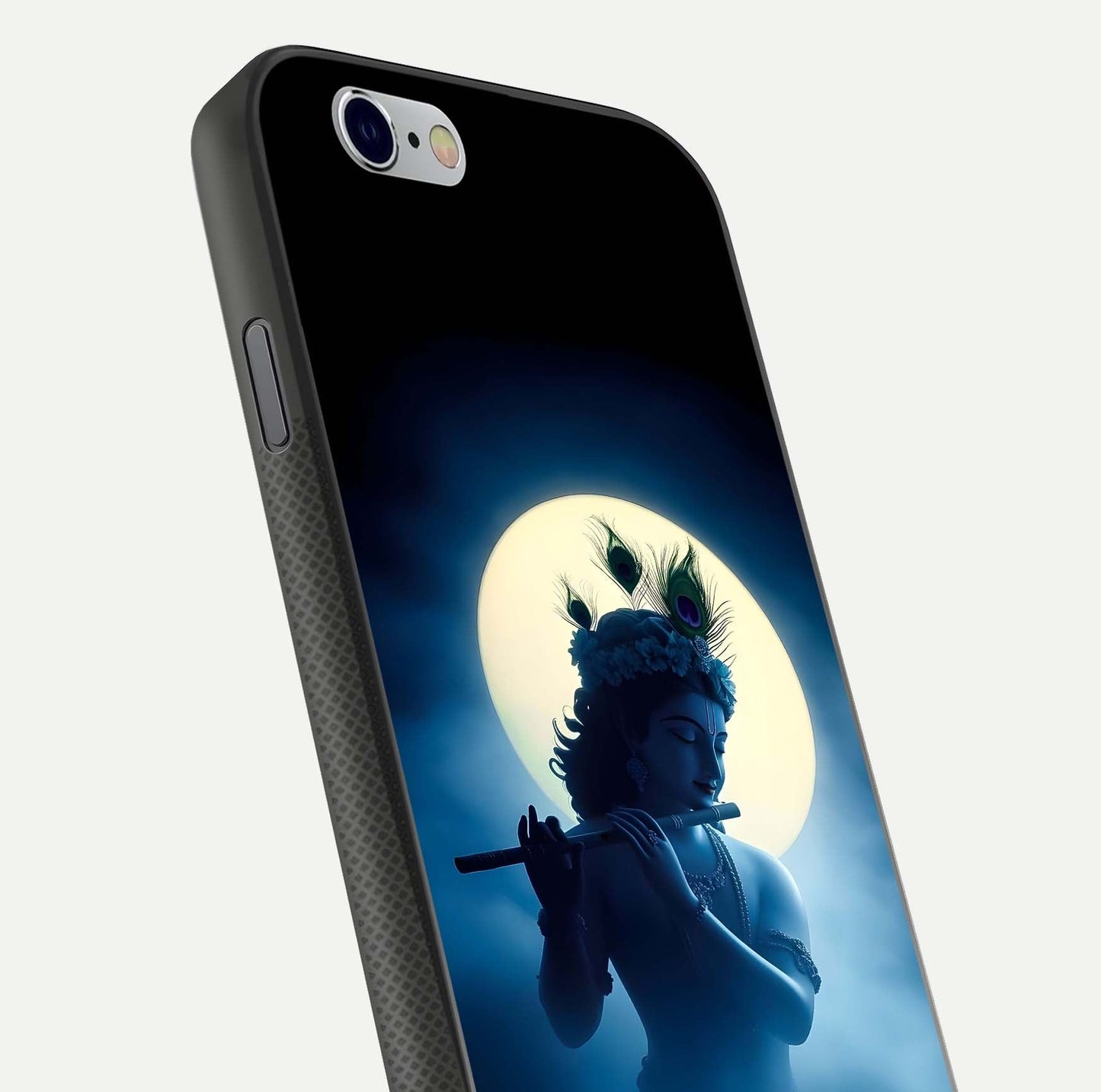 Divine Moon Flute Glass Case for iPhone 16 Pro close-up highlighting flute detail and reflection shine