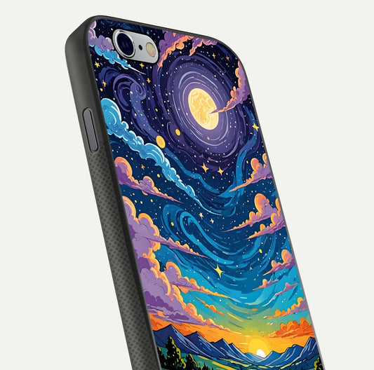 Dreamy Night Landscape Glass Case for iPhone 16 Pro close-up highlighting stars and reflection tone