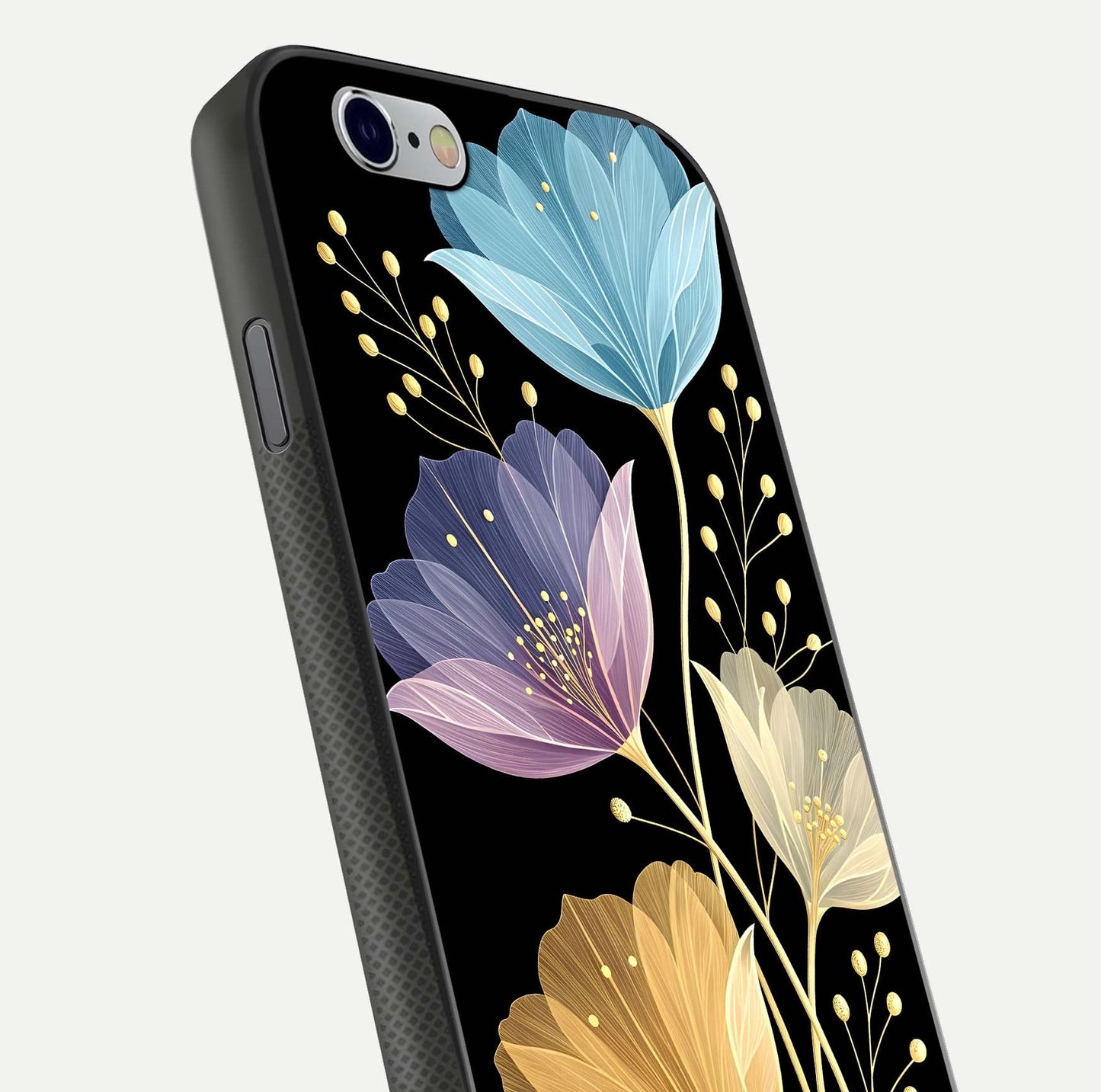 Flower Bloom Glow Glass Case for iPhone 16 Pro close-up highlighting bloom detail and reflection polish