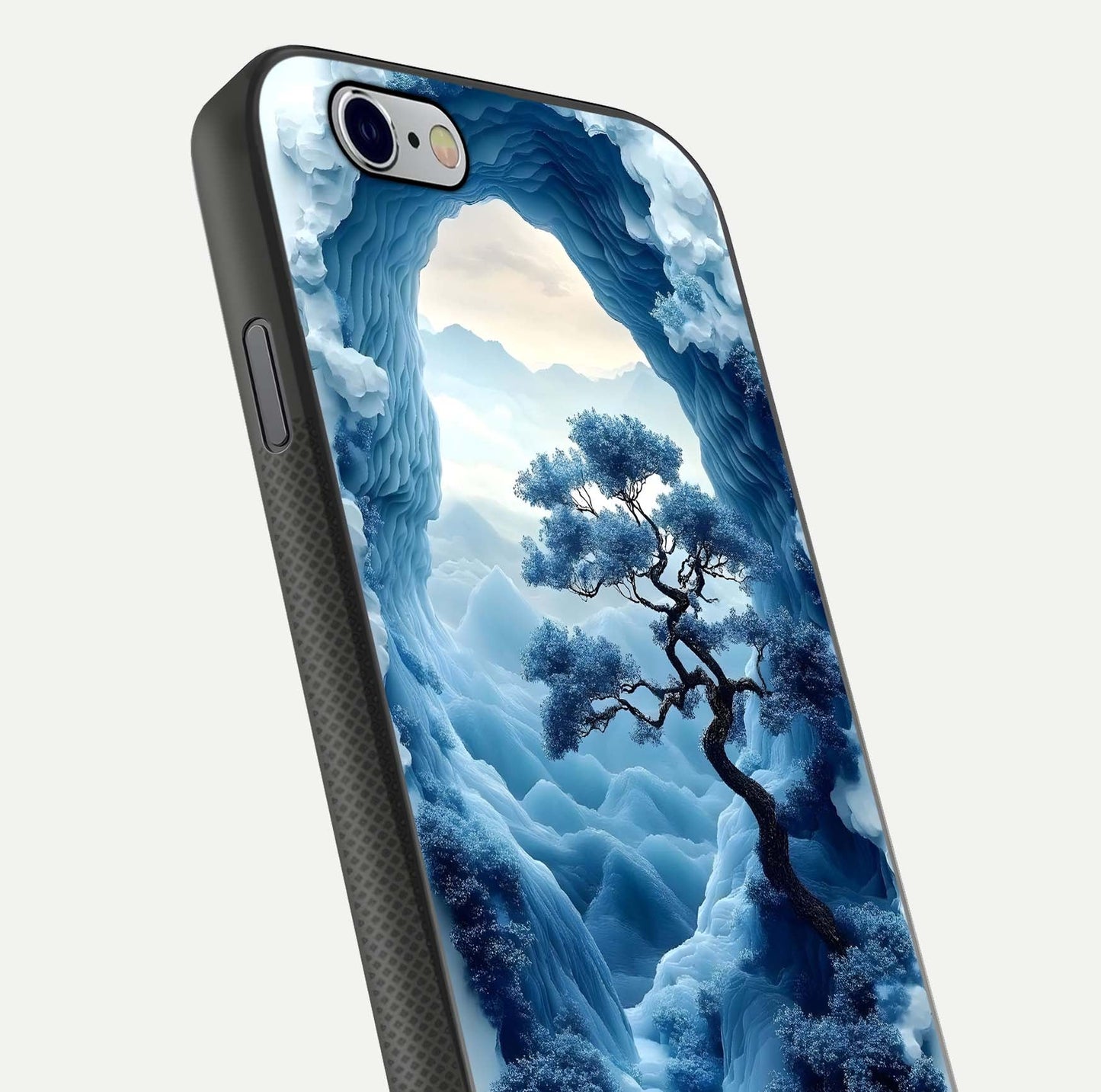 Frozen Serenity Gate Glass Case for iPhone 16 Pro close-up highlighting frosted texture and reflection tone