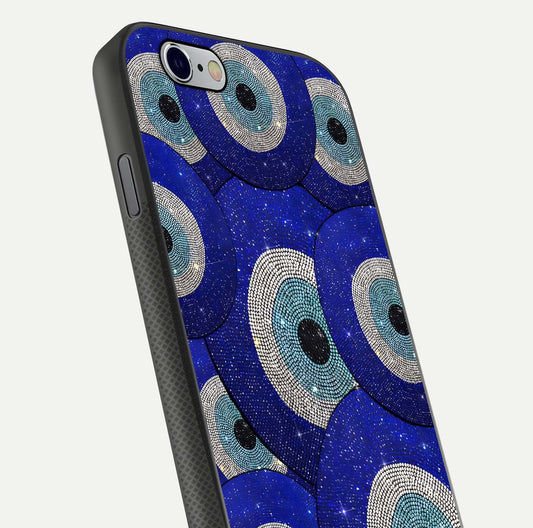 Galaxy Eye Flow Glass Case for iPhone 16 Pro close-up angled shot showing vivid swirl detail and reflection brightness