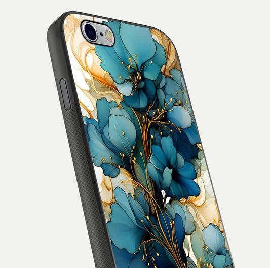 Golden Bloom Symphony Glass Case for iPhone 16 Pro close-up angled shot showing detailed petals and metallic gold reflection