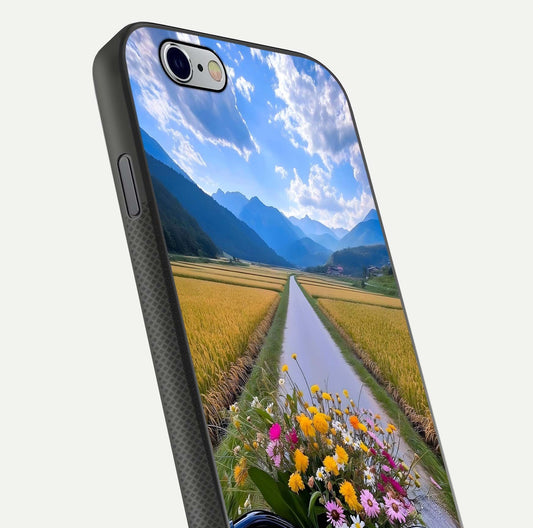 Golden Field Journey Glass Case for iPhone 16 Pro close-up angled shot showing sunlight tones and reflection clarity