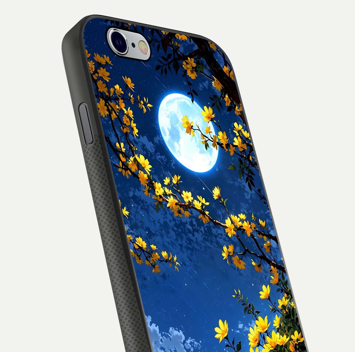 Golden Night Glow Glass Case for iPhone 16 Pro close-up angled shot showing shimmer texture and light reflection