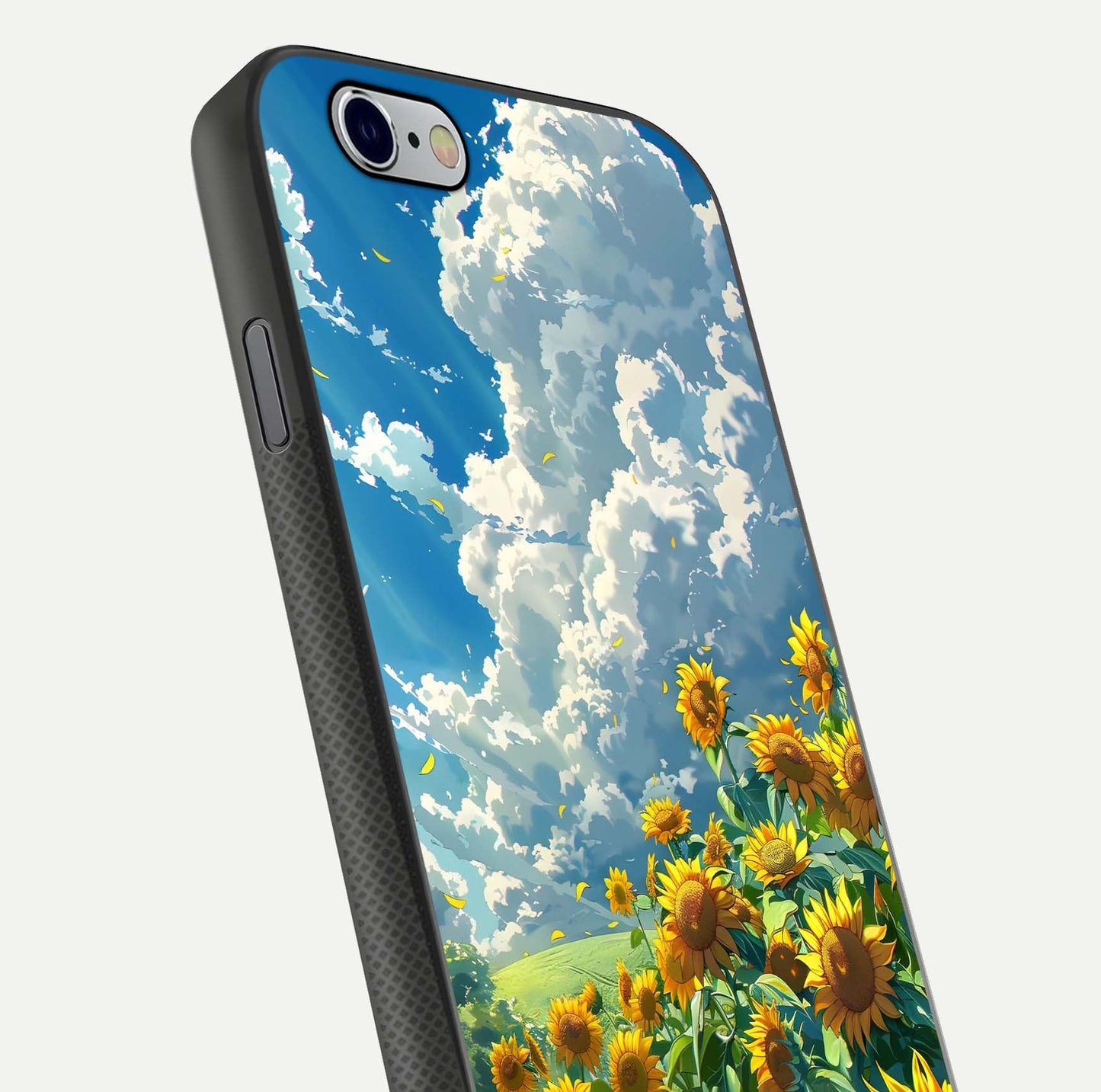 Golden Sun Glory Glass Case for iPhone 16 Pro close-up angled shot showing sunlight reflection and gold detailing