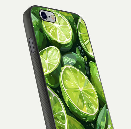 Green Lemon Glass Case for iPhone 16 Pro close-up angled shot showing lemon slice texture and reflection brightness