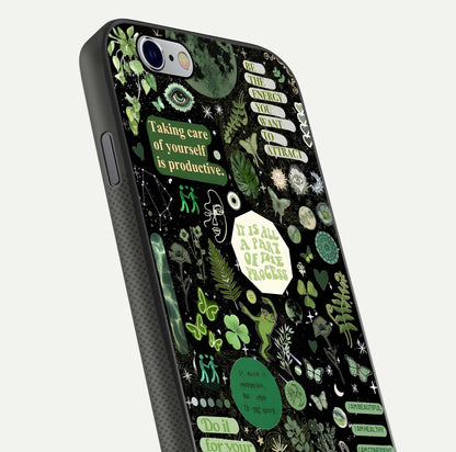 Green Moon Energy Glass Case for iPhone 16 Pro close-up angled shot showing glowing lunar detail and reflection shine