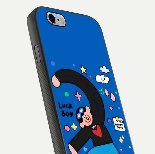 Happy Luck Vibe Glass Case for iPhone 16 Pro close-up angled shot showing color details and reflection shine