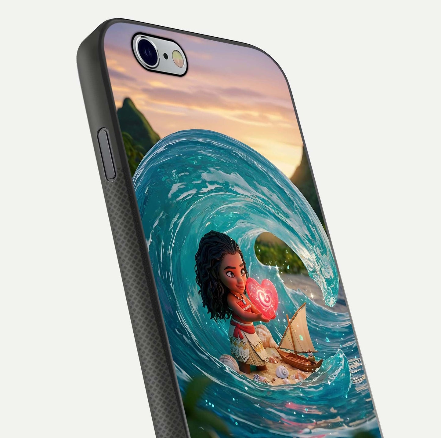 Heart of Ocean Glass Case for iPhone 16 Pro close-up angled shot showing blue tones and reflection shine