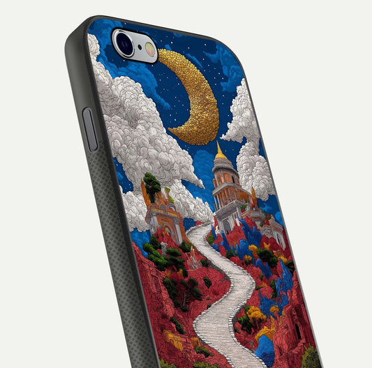 Heavenly Moon Path Glass Case for iPhone 16 Pro close-up angled shot showing moon reflection and shimmer texture