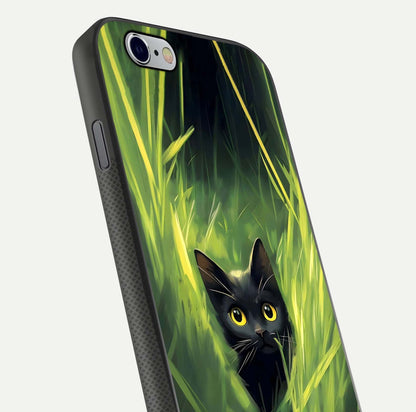 Hidden Cat Whisper Glass Case for iPhone 16 Pro close-up angled shot showing feline details and reflection polish