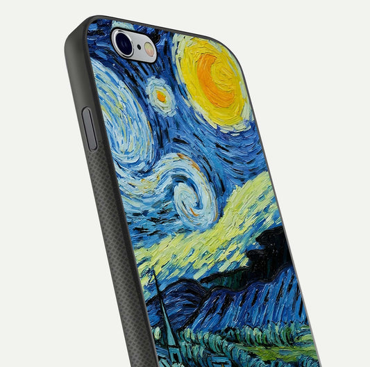 Inspired Van Gogh Art Glass Case for iPhone 16 Pro close-up angled shot showing brushstroke texture and shine detail