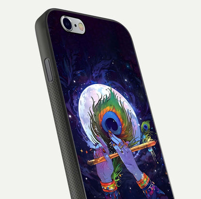 Krishna Hands Art Glass Case for iPhone 16 Pro close-up angled shot showing detailed hand design and shine