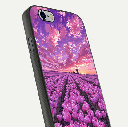Lavender Dream Skies Glass Case for iPhone 16 Pro close-up angled shot showing purple hues and soft reflection